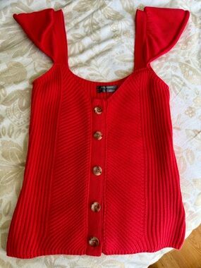 Anthropologie Knit Sweater Tank Vest Red Button Front NWOT
